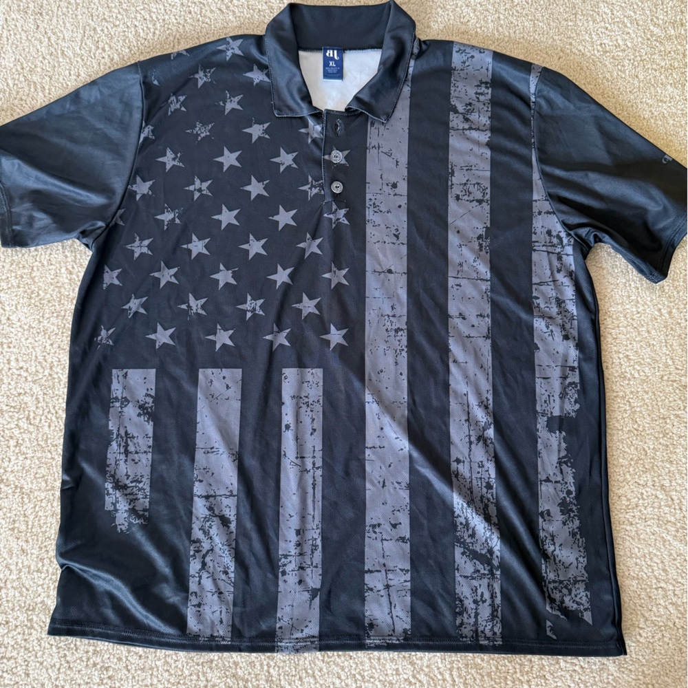 Men's Black and Gray Flag Dri Fit Polo Shirt